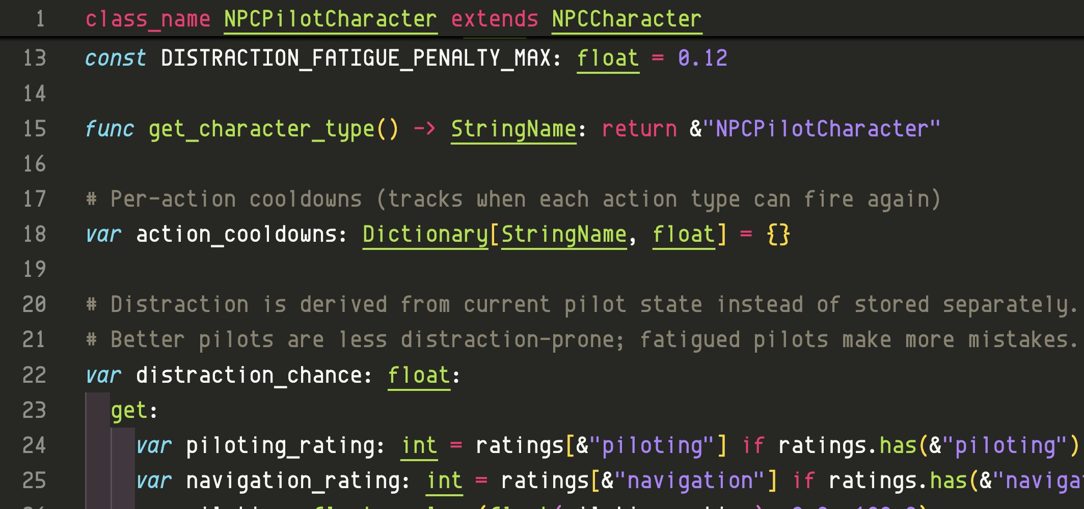 Code excerpt showing NPC wingman event and action logic